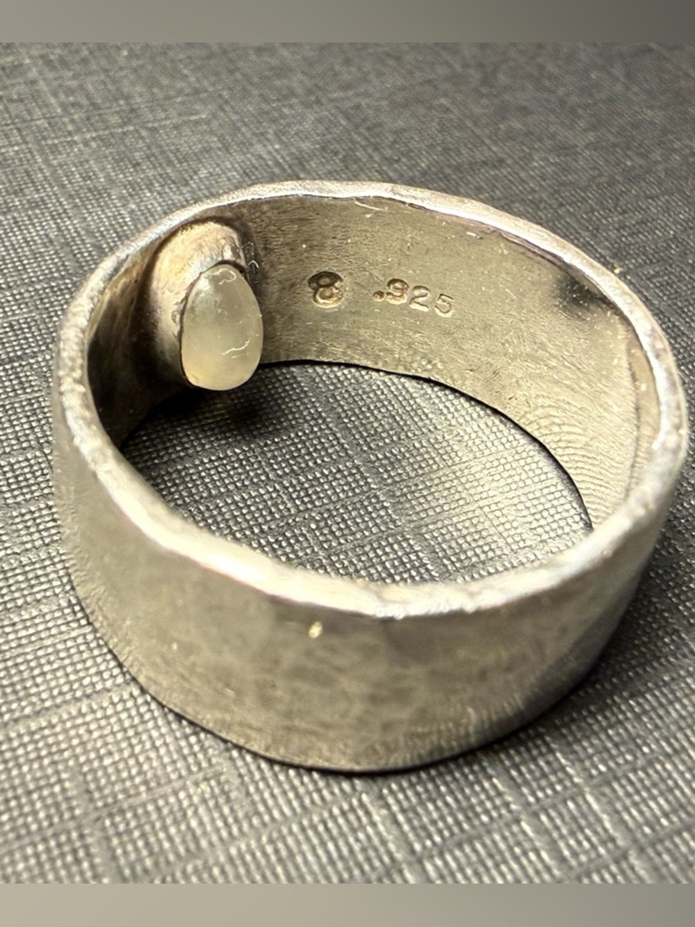 Sterling Silver Wide Band Ring with Moonstone Accent